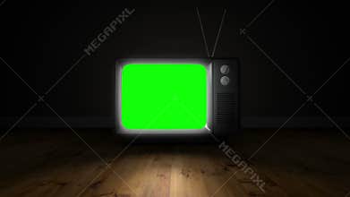 Old fashioned tv with green screen