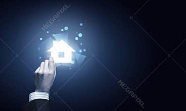 Hand holding house. Vector Illustration