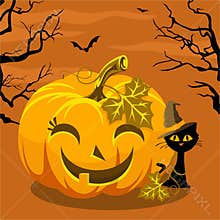 Happy Halloween with pumpkin and cat
