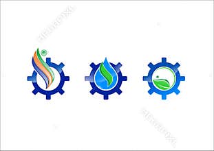 Water ecology gear vector logo icon