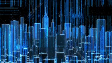 City Skyline Computer Data Code Fly Orbit (HD Loop)