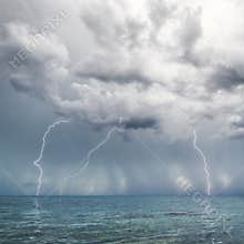Lightning and thunderstorm above sea
