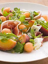 Platter of Cantaloupe Melon Parma Ham Mozzarella