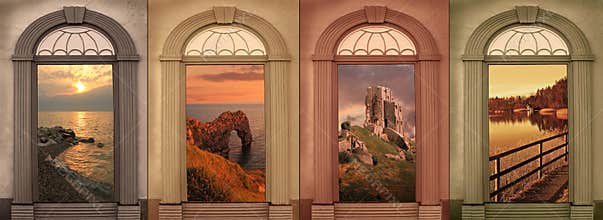 Background design four seasons in soft browns