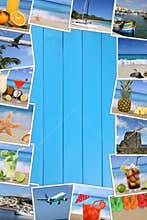 Frame with photos from summer vacation, sun, beach, holiday and