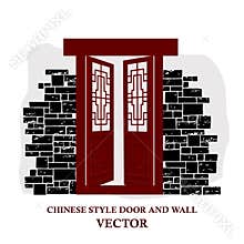 Chinese style window tracery pattern door and wall.