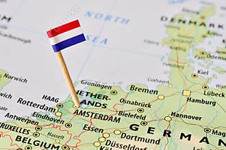 Netherlands flag on map