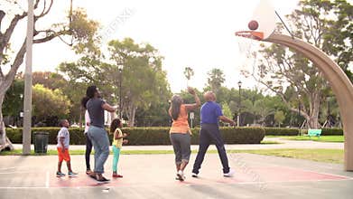 Multi Generation Family Playing Basketball In Slow Motion