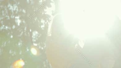 Romantic couple kissing at sunset