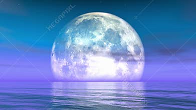 4k Full Moon on the water,reflect on the sea,Science Fiction Scene,purple cloud.