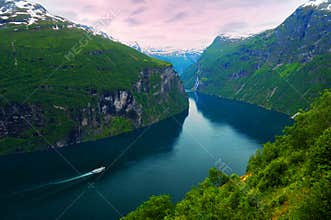 Cruise ship in fjord