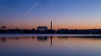 Time lapse of sunrise on Lincoln Memorial and Washington Monument in Washington, DC