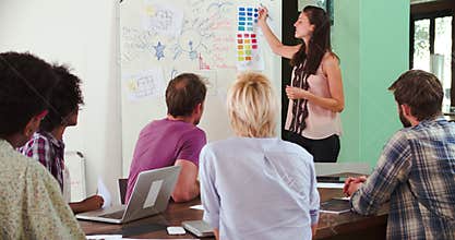 Female Manager Leading Brainstorming Meeting In Office