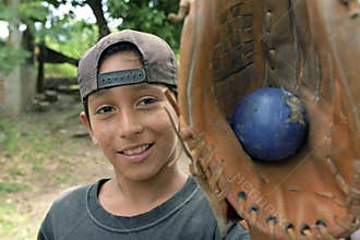 Portrait of a baseball player, Latino boy