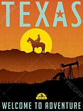 Retro illustrated travel poster for Texas