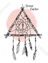 Hand drawn illustration - Dream catcher in triangle form. Tribal