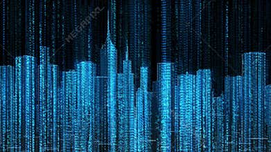 City Skyline Computer Data Code Fly Orbit (4K HD Loop)