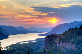 Pink Sunrise over the Columbia River Gorge
