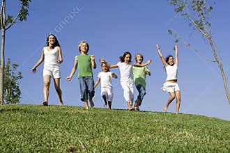 Group kids children running