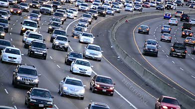 Daytime Rush Hour Traffic on Busy Freeway in Los Angeles