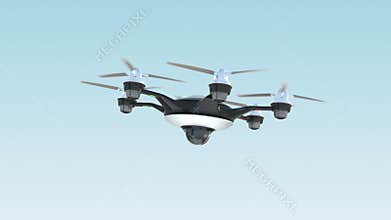 Drone with surveillance camera. Security system concept.