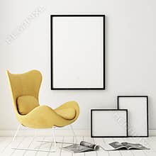 Mock up poster frames in hipster interior background,