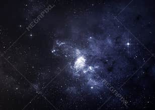 Planets over the nebulae in space
