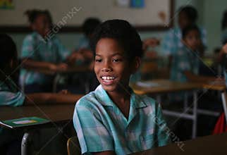 Boy in school, in Paramaribo