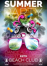 Vector Summer Beach Party Flyer Design with speakers