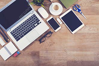 Top view office desk mockup