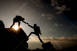 Climber helping & mountaineering activities
