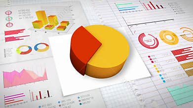 40 percent Pie chart with various economic finances graph.(no text)