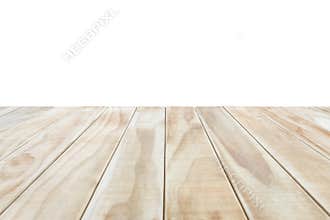 Empty top of wooden table or counter isolated on white backgroun