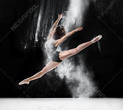 Ballerina dancing with flour, jump