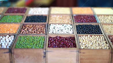 Colourful variety of beans. Multi grain protein food