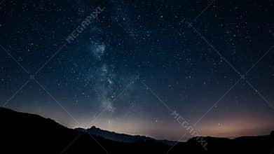 Timelapse night sky stars milky way on mountains background. 4K