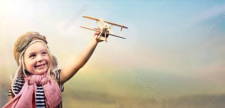 Freedom To Dream - Joyful Child Playing With Airplane
