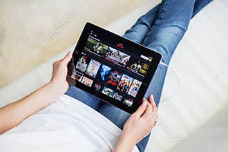 RIGA, LATVIA - FEBRUARY 17, 2016: Netflix on the App Store. Netflix is a global provider of streaming movies and TV series.