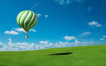 Green-white Hot Air Balloon in the blue sky