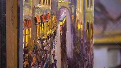 Abstract paint brush stroke on textured white canvas. Paint Action.