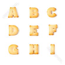 Biscuit font alphabet A-I