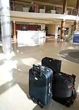 Suitcases in hotel lobby