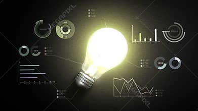 Turn on bulb light, and various economic charts and graphs, idea concept.