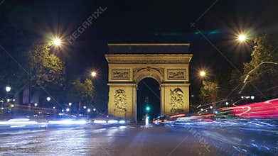 Timelapse of night traffic near Triumphal Arch