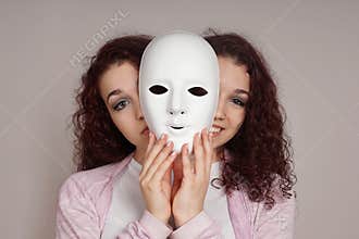 Two-faced woman manic depression concept