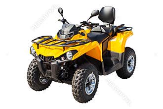 Yellow ATV quadbike isolated on white with clipping path