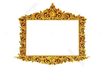 Old antique gold frame Stucco walls greek culture roman vintage style pattern line design for border isolated on white background