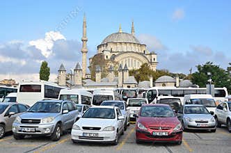 Istanbul, Turkey, October, 19, 2013. Cars near the mosque Nuruosmaniye