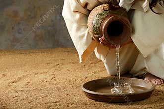 Jesus pouring water from a jar