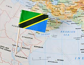 Tanzania flag pin on map